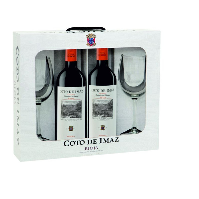 Coto de Imaz Rioja, estuche de 2 botellas y 2 copas