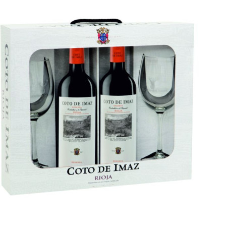 Coto de Imaz Rioja estuche de 2 botellas y 2 copas